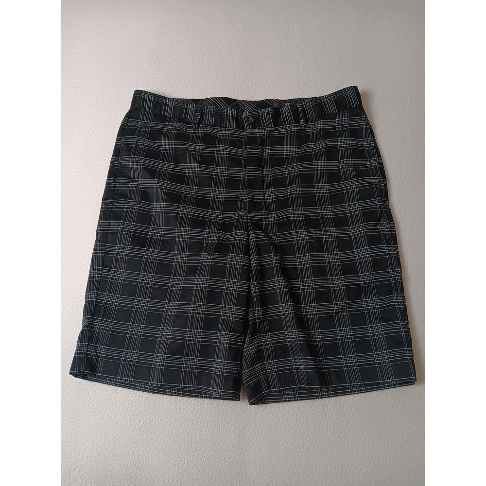 Greg Norman Chino‎ Shorts Mens 34 Black Plaid Flat Front Stretch Golf Casual